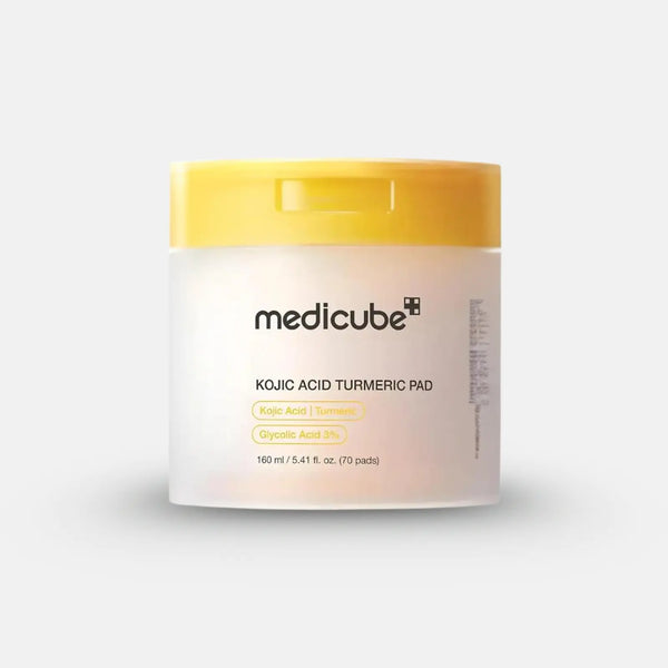 MEDICUBE Kojic Acid Turmeric Toner Pad jar and single pad - dark spot corrector for face and body - Beutista Kuwait